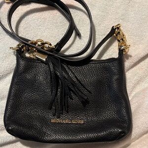 Michael Kors Black Pebbled Leather Shoulder Bag with Gold Accents